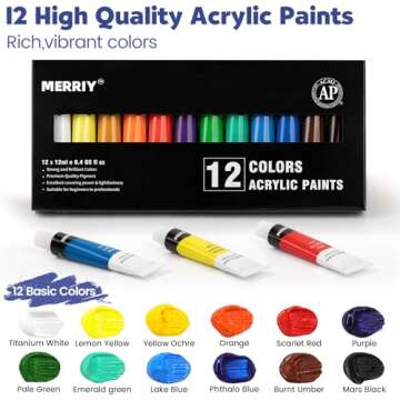 MERRIY Artist Acrylic Paint Set, Painting Supplies Kit with Tabletop Sketch Box Easel, 12 Colors Acrylic Paints,10"x 12" Stretched Canvas,Premium Acrylic Painting Set for Artist Adults, Beginners