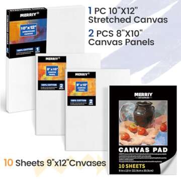 MERRIY Artist Acrylic Paint Set, Painting Supplies Kit with Tabletop Sketch Box Easel, 12 Colors Acrylic Paints,10"x 12" Stretched Canvas,Premium Acrylic Painting Set for Artist Adults, Beginners