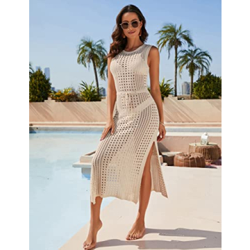 BMJL Women's Crochet Beach Cover-Up Soft Sleeveless Dress