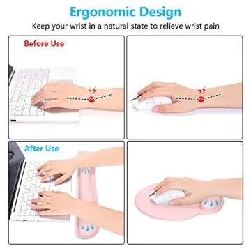 Dapesuom Keyboard Wrist Rest and Mouse Pad with Wrist Support, Cute Memory Foam Cushion for Keyboard and Mouse Set, Ergonomic Desktop Pad Rests with Non Slip Base for Easy Typing & Pain Relief, Pink