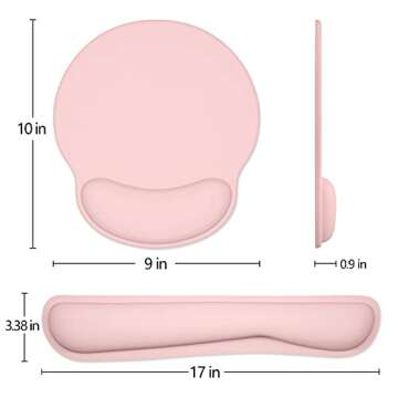 Dapesuom Keyboard Wrist Rest and Mouse Pad with Wrist Support, Cute Memory Foam Cushion for Keyboard and Mouse Set, Ergonomic Desktop Pad Rests with Non Slip Base for Easy Typing & Pain Relief, Pink