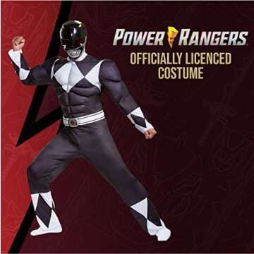 Disguise Men's Black Ranger Classic Muscle Adult Costume - Iconic Superhero Design
