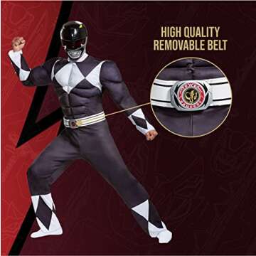 Men's Black Ranger Classic Muscle Costume for Power Ranging
