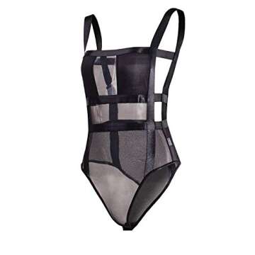 GUXMO Womens Sexy See Through Bodysuit Sheer Mesh Crop Top Backless Bandage Rompers Leotard Clubwear