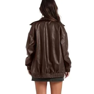 SAMPEEL Brown Leather Jacket Women Faux Oversized Motorcycle Bomber Coats 2025 Fall Fashion Outfits Winter Clothes XL