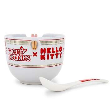Sanrio Hello Kitty x Nissin Cup Noodles Ceramic Ramen Dinnerware Set | Includes 20-Ounce Noodle Bowl...