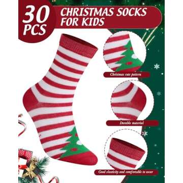Neer 30 Pair Kid Christmas Socks Colorful Cute Creative Fancy Crew Fun Novelty Design Socks for Todd...