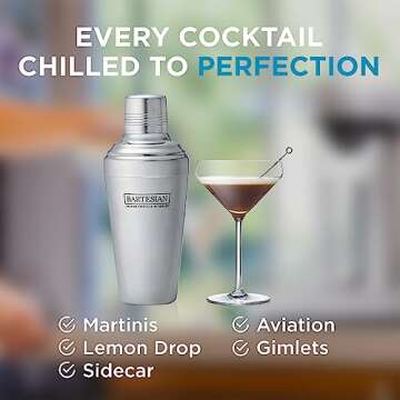 Bartesian Stainless Steel Cocktail Shaker - 16 Ounce Bartender Cocktails Shakers Bar Accessories for...