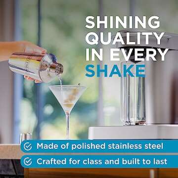 Bartesian Stainless Steel Cocktail Shaker - 16 Ounce Bartender Cocktails Shakers Bar Accessories for the Home - Bartending Mixology Barware Mixer Cup - Professional Mixed Drink Shaker Utensil Tool