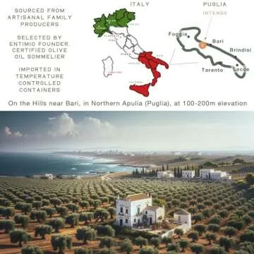 Entimio Intenso +900 mg/kg Polyphenol Rich Organic Extra Virgin Olive Oil, New 2024-2025 Early Harvest Italian Olive Oil from Puglia, Italy, 2024 Gold Winner, Cold Extracted, Lab Tested - 8.5 fl oz