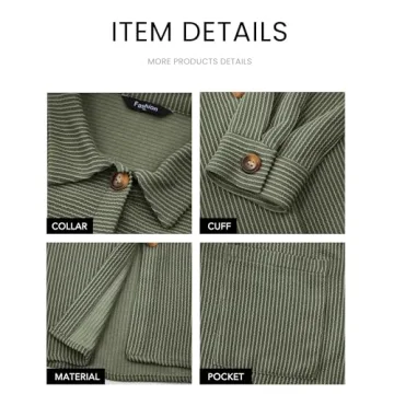 PRETTYGARDEN Women's Tops Button Down Shirts Fall Long Sleeve Shacket Jacket Loose Ribbed Knit Work Blouses With Pocket(Sage Green,Small)