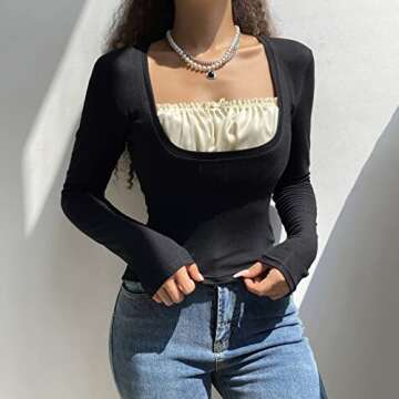 Women Vintage Floral Print Crop Top Long Sleeve Y2k Tshirt Slim Fit Blouse Tee 90s E-Girl Streetwear...