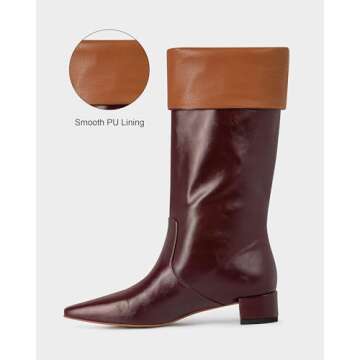 MUCCCUTE Knee High Boots - Stylish Burgundy Square Toe Chunky Heels for Women