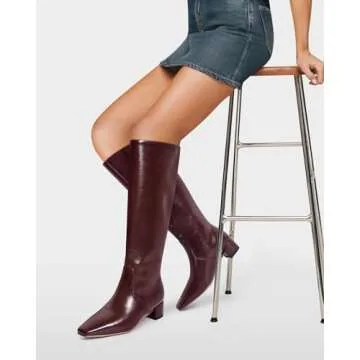 MUCCCUTE Knee High Boots for Women Stylish Burgundy Square Toe