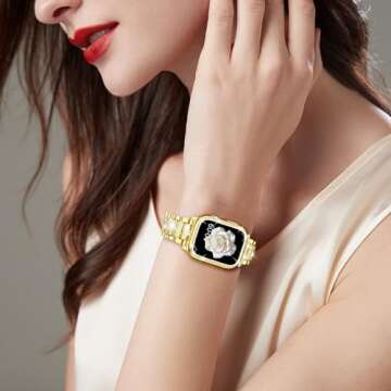 Mosonio Compatible with Apple Watch Band Series 9/8/7 41mm with Case Women, Jewelry Replacement Meta...