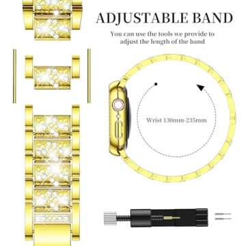 Mosonio Compatible with Apple Watch Band Series 9/8/7 41mm with Case Women, Jewelry Replacement Metal Wristband Strap with 2 Pack Bling PC Protective Cover for iWatch 41mm Series 9/8/7(Gold)