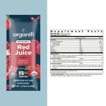 Organifi Red Juice - Energy Powder Reduces Afternoon Crashes and Boosts Digestion and Immune System, 14 Go Packets