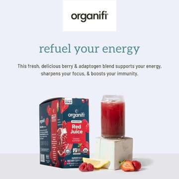 Organifi Red Juice - Energy Powder Reduces Afternoon Crashes and Boosts Digestion and Immune System, 14 Go Packets