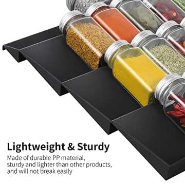 Adjustable Spice Rack, Expandable Plastic Tray Drawer Organizer 12" to 24" Stackable Tray, 4 Slanted Tier Spice Storage Organizer Insert, for Spice Jars, Vitamins, Seasonings Kitchen Drawer Cabinet