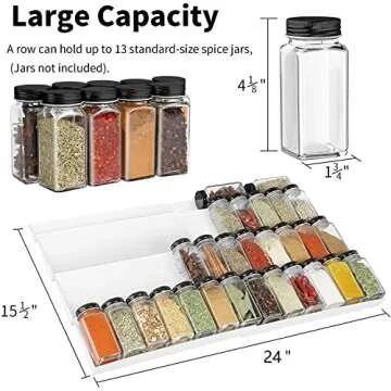 Adjustable Spice Rack, Expandable Plastic Tray Drawer Organizer 12" to 24" Stackable Tray, 4 Slanted Tier Spice Storage Organizer Insert, for Spice Jars, Vitamins, Seasonings Kitchen Drawer Cabinet