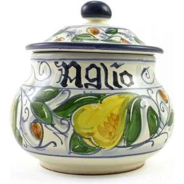 Handmade Italian Ceramic Garlic Jar from Gubbio