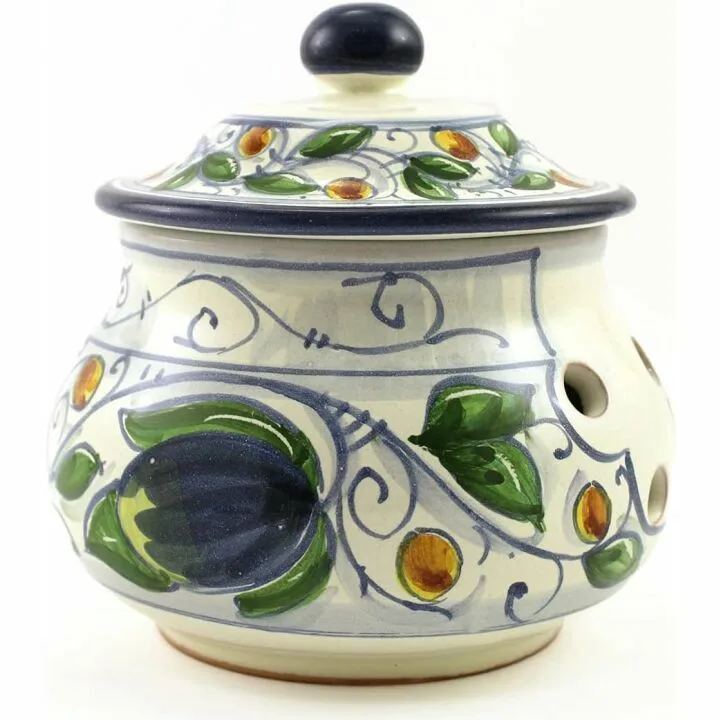 Handmade Italian Ceramic Garlic Jar from Gubbio