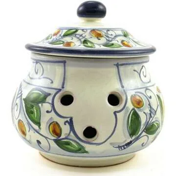 Handmade Italian Ceramic Garlic Jar from Gubbio