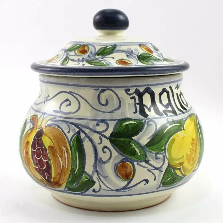 Handmade Italian Ceramic Garlic Jar from Gubbio