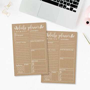 Rustic Undated Daily Task Planner To do List Pad, School Family Life Work Personal Productivity Notepad, Day Schedule Organizer, Cute Water Health Fitness Exercise Goal Habit Tracker 50 Tear Off Pages