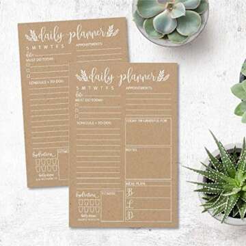 Rustic Undated Daily Task Planner To do List Pad, School Family Life Work Personal Productivity Notepad, Day Schedule Organizer, Cute Water Health Fitness Exercise Goal Habit Tracker 50 Tear Off Pages