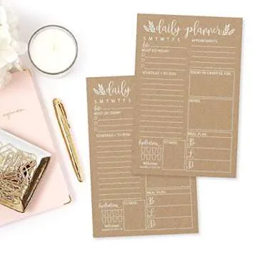 Rustic Undated Daily Task Planner To do List Pad, School Family Life Work Personal Productivity Notepad, Day Schedule Organizer, Cute Water Health Fitness Exercise Goal Habit Tracker 50 Tear Off Pages