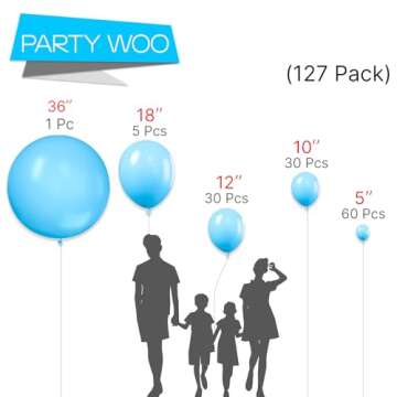 PartyWoo Light Blue Balloons, 127 pcs Matte Blue Balloons Different Sizes Pack of 36 Inch 18 Inch 12...