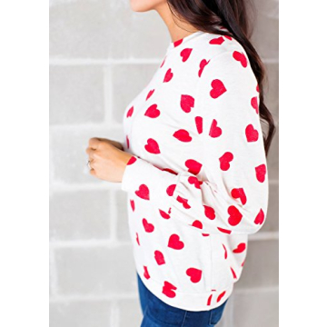 Valphsio Women's Valentine's T-shirt Soft Heart Print Blouse