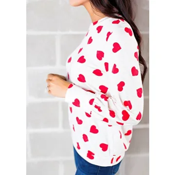 Valphsio Women's Valentine's T-shirt Soft Heart Print Blouse