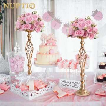 Versatile Metal Flower Arrangement, Candle Holder Stand Set for Wedding Party Dinner Centerpiece Event Restaurant Hotel Decoration (Twist Style, 10 x L)