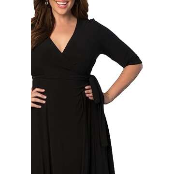 Kiyonna Plus Size Essential Midi Wrap Dress, Black 2X