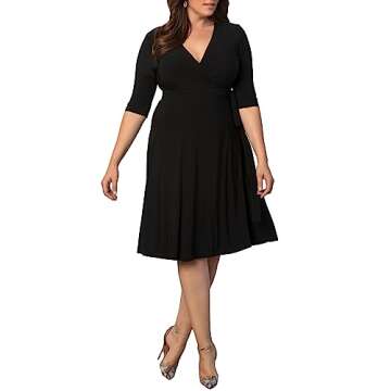 Kiyonna Plus Size Essential Midi Wrap Dress, Black 2X