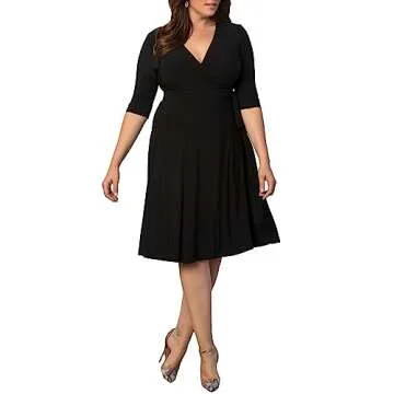 Kiyonna Plus Size Essential Midi Wrap Dress, Black 2X