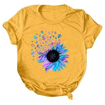 Summer Tops for Women Casual Short Sleeve Loose Fit Sunflower Graphic Tees Vintage Shirts Blouses