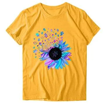 Summer Tops for Women Casual Short Sleeve Loose Fit Sunflower Graphic Tees Vintage Shirts Blouses