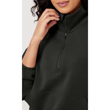 ODODOS Women's Modal Soft Cinchable Sweatshirts Half Zipper Funnel Neck Oversize Pullover with Pockets, Black, Medium