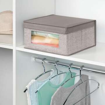 mDesign Medium Fabric Stackable Closet Storage Organizer Box with Front Window/Lid for Bedroom, Office, Mudroom Organization, Hold Clothes, Blankets, Linens, Lido Collection, 8 Pack, Linen/Tan