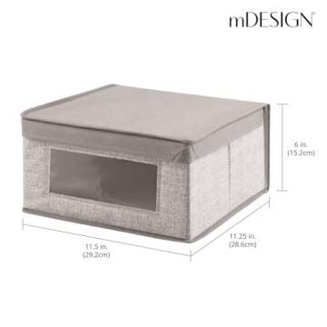 mDesign Medium Fabric Stackable Closet Storage Organizer Box with Front Window/Lid for Bedroom, Office, Mudroom Organization, Hold Clothes, Blankets, Linens, Lido Collection, 8 Pack, Linen/Tan