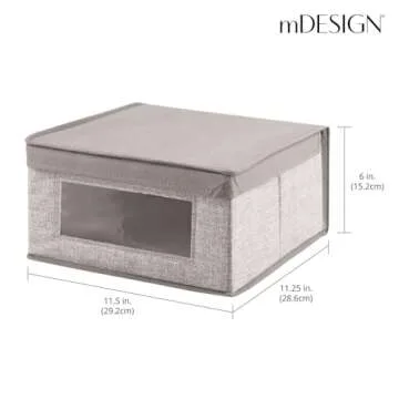 mDesign Medium Fabric Stackable Closet Storage Organizer Box with Front Window/Lid for Bedroom, Office, Mudroom Organization, Hold Clothes, Blankets, Linens, Lido Collection, 8 Pack, Linen/Tan