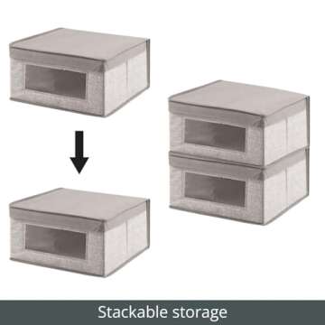 mDesign Medium Fabric Stackable Closet Storage Organizer Box with Front Window/Lid for Bedroom, Office, Mudroom Organization, Hold Clothes, Blankets, Linens, Lido Collection, 8 Pack, Linen/Tan
