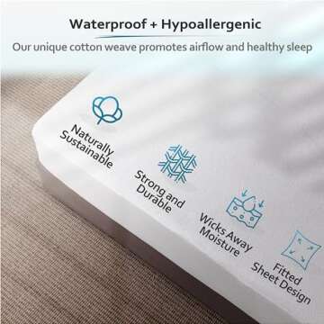 PlushDeluxe Queen Cotton Mattress Protector – Waterproof Cover with Fitted Sheet Design – Soft and Durable Mattress Pad for Noiseless Sleep – Easy to Install and Clean
