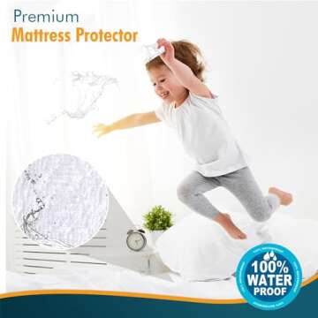 PlushDeluxe Queen Cotton Mattress Protector – Waterproof Cover with Fitted Sheet Design – Soft and Durable Mattress Pad for Noiseless Sleep – Easy to Install and Clean