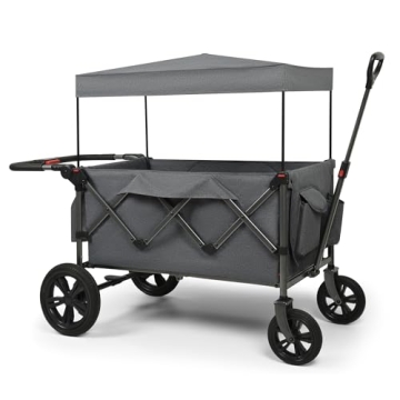 Wagon Stroller: Foldable Kids & Cargo Transport with Removable Canopy