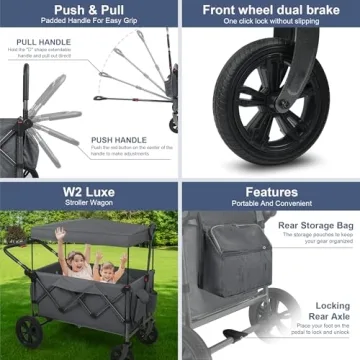 Collapsible Wagon Stroller for Two Kids with Removable Canopy