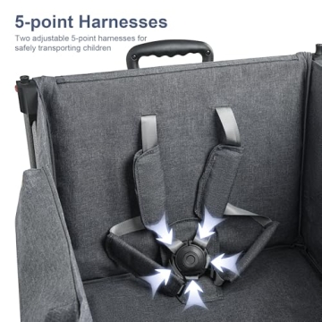 Collapsible Wagon Stroller for Two Kids with Removable Canopy